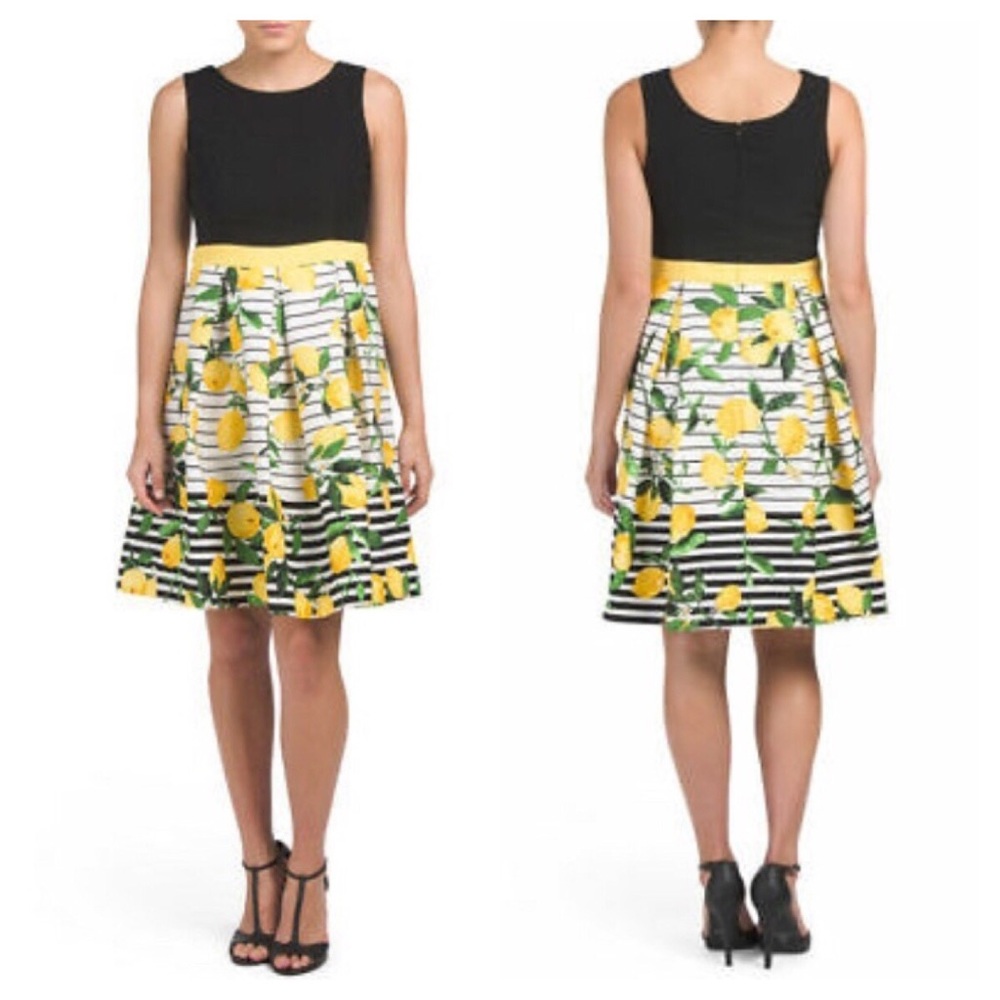 Chetta B Fit-and-Flare Lemon Striped Dress